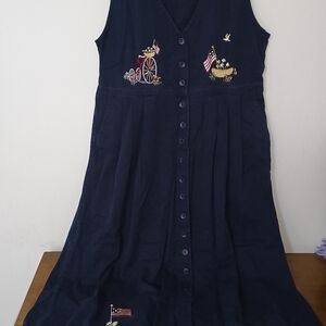 Vintage Christopher & Banks Navy Maxi Dress with Embroidered Accents